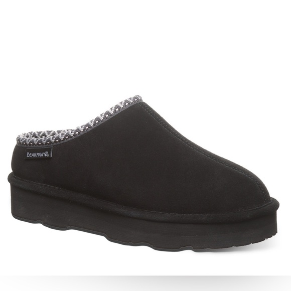 Bearpaw Womens Tabitha Black Suede Wool Blend Lined Slippers Size 8 New - Picture 1 of 10